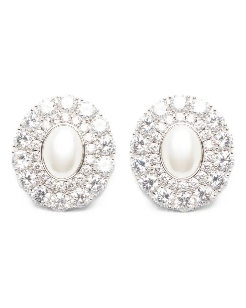 Self-Portrait oval crystal pearl earrings - Silber Silber