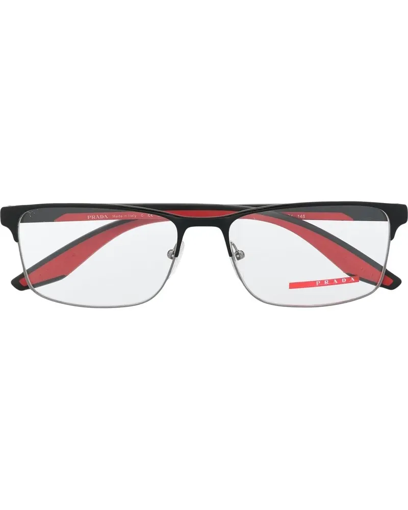 Prada Eckige Brille mit Logo-Schild - Schwarz Schwarz