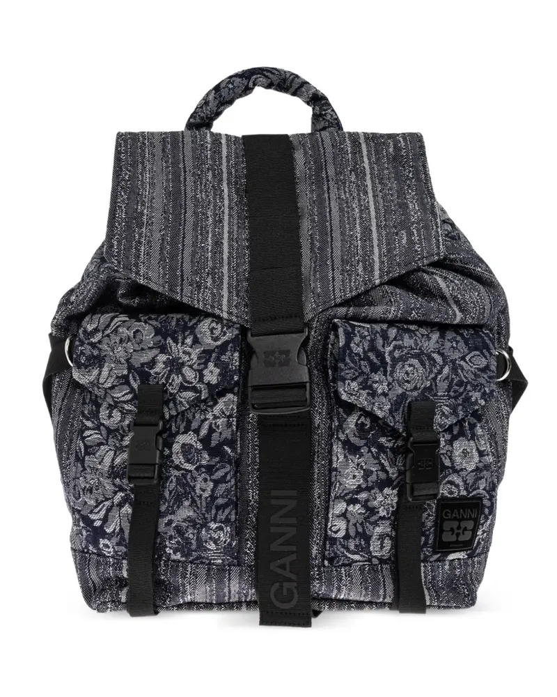 Ganni Rucksack mit Blumenmotiv - Blau Blau