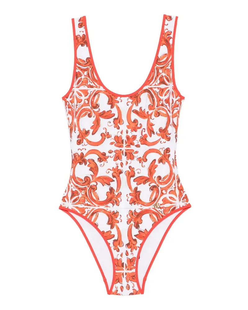 Dolce & Gabbana Maiolica scoop-neck swimsuit - Weiß Weiß