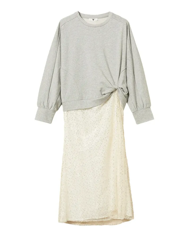 Twin-Set Langes Tüllkleid mit Stoffstickerei - Grau Grau