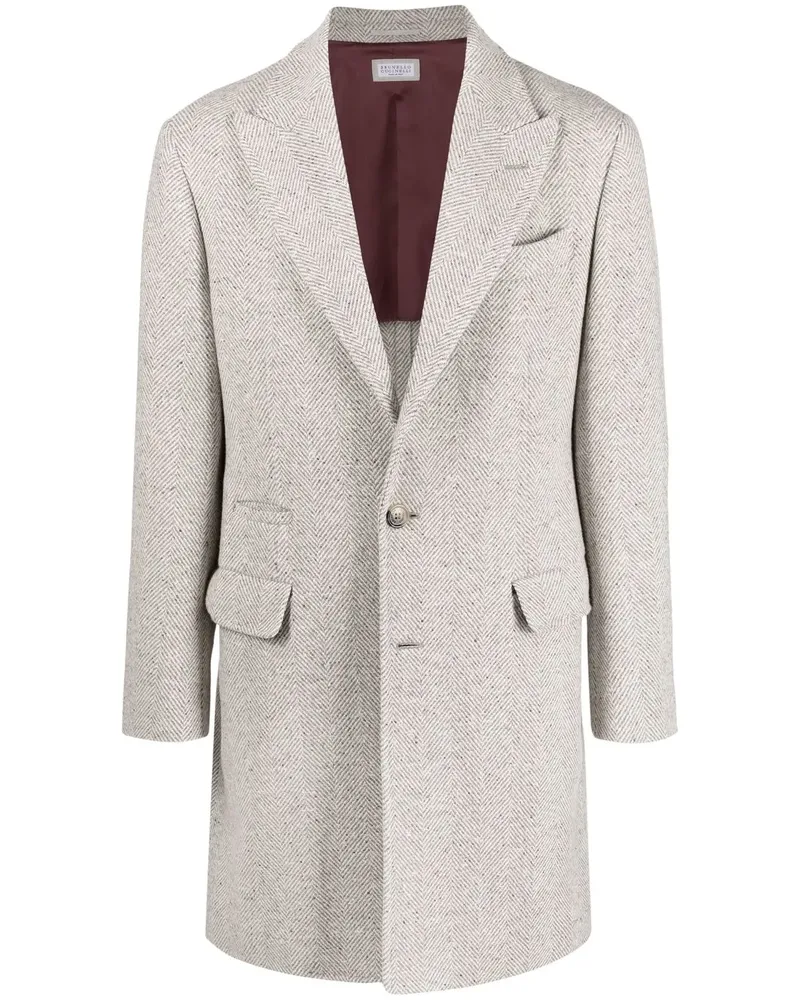 Brunello Cucinelli Tweed-Mantel mit Fischgrätenmuster - Nude Nude