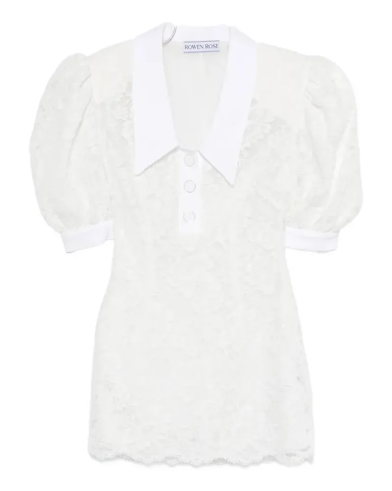 Rowen Rose puffy-sleeves polo mini dress - Weiß Weiß