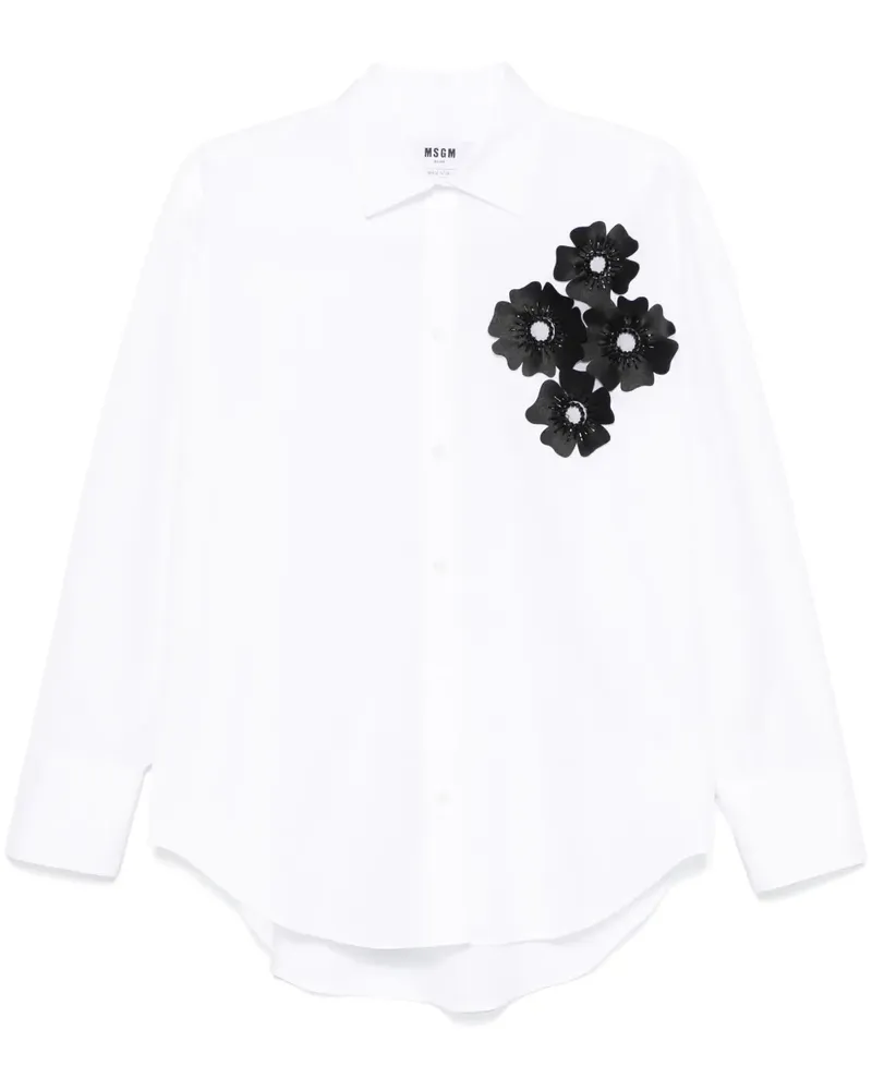 MSGM Seidenhemd mit Blumenapplikation - Weiß Weiß
