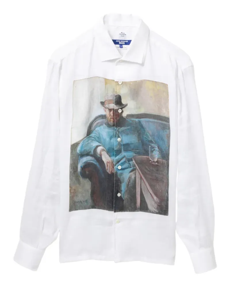 Junya Watanabe Leinenhemd mit grafischem Print - Weiß Weiß