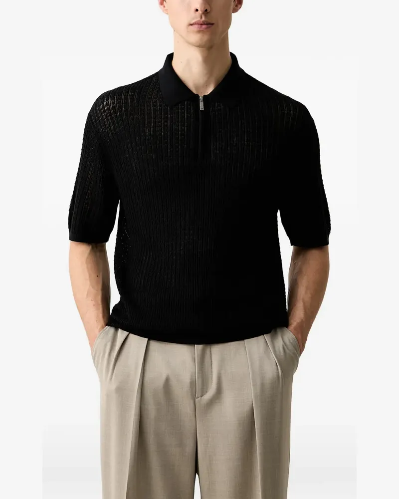 Emporio Armani Pullover mit Poloshirtkragen aus Woll-Lyocell-Gemisch mit gemustertem Strick - Blau Blau