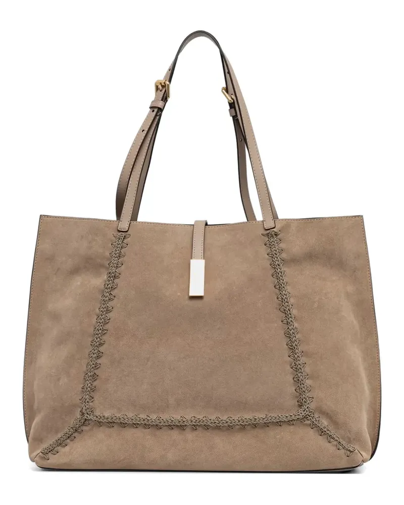 Pollini Austin whipstitch-trim suede tote bag - Nude Nude