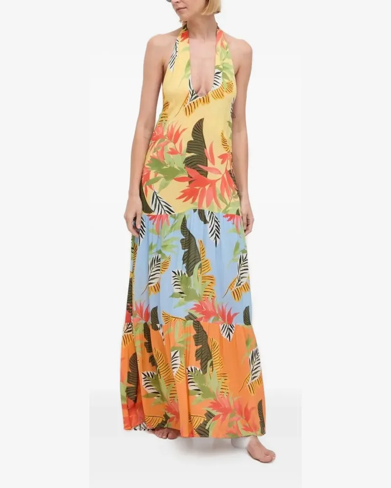 Desigual Gestuftes Neckholder-Maxikleid - Gelb Gelb