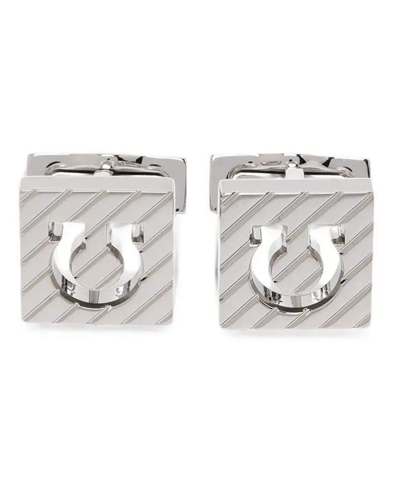 Ferragamo Gancini diagonal-stripe cufflinks - Silber Silber