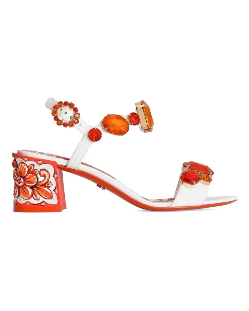 Dolce & Gabbana Sandalen aus Lackleder mit Steinstickerei - Weiß Weiß