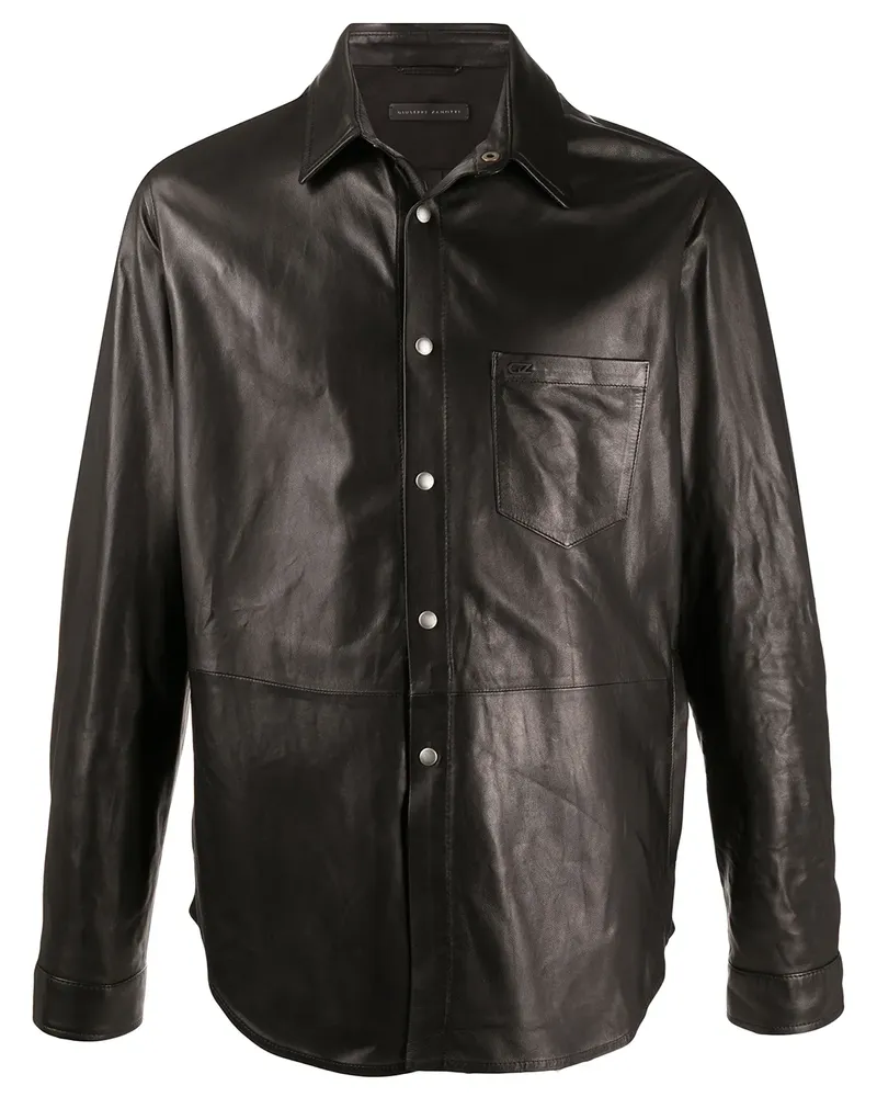 Giuseppe Zanotti Hemdjacke aus Leder - Schwarz Schwarz