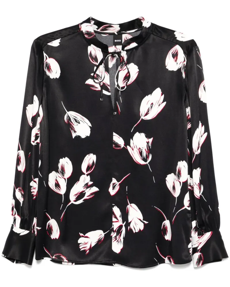 HUGO BOSS Bluse mit Blumen-Print - Schwarz Schwarz