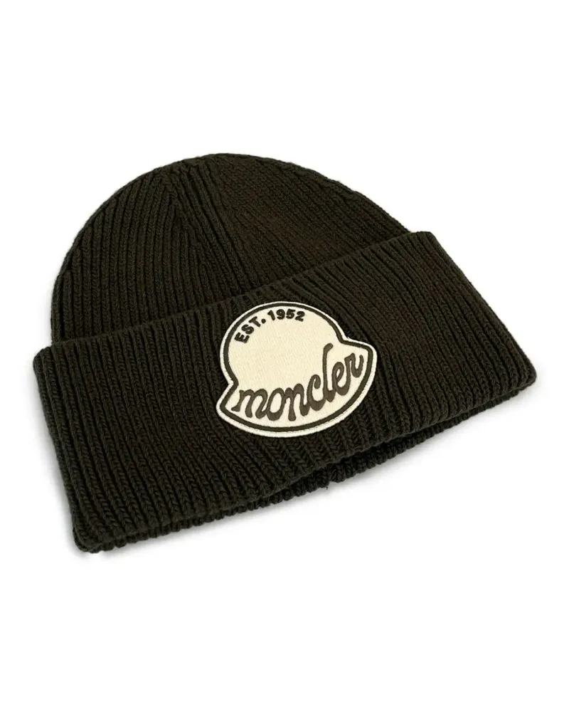 Moncler Gerippte Beanie mit Logo-Patch - Grün Grün