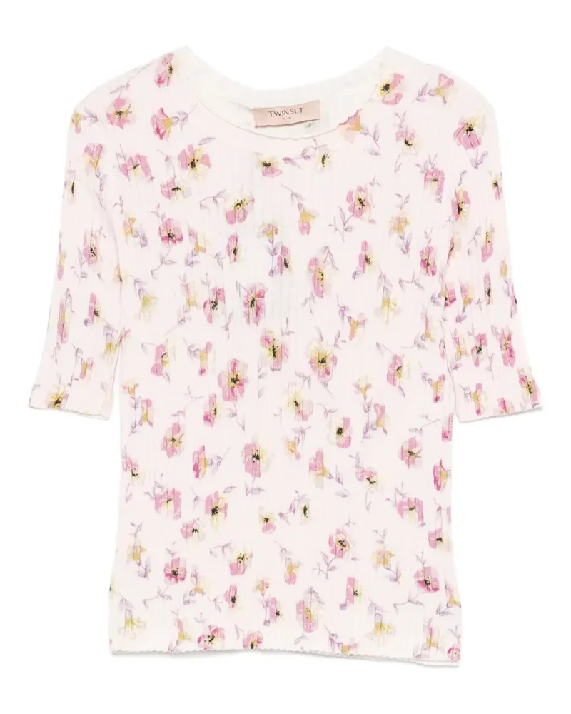 Twin-Set floral-print ribbed T-shirt - Rosa Rosa