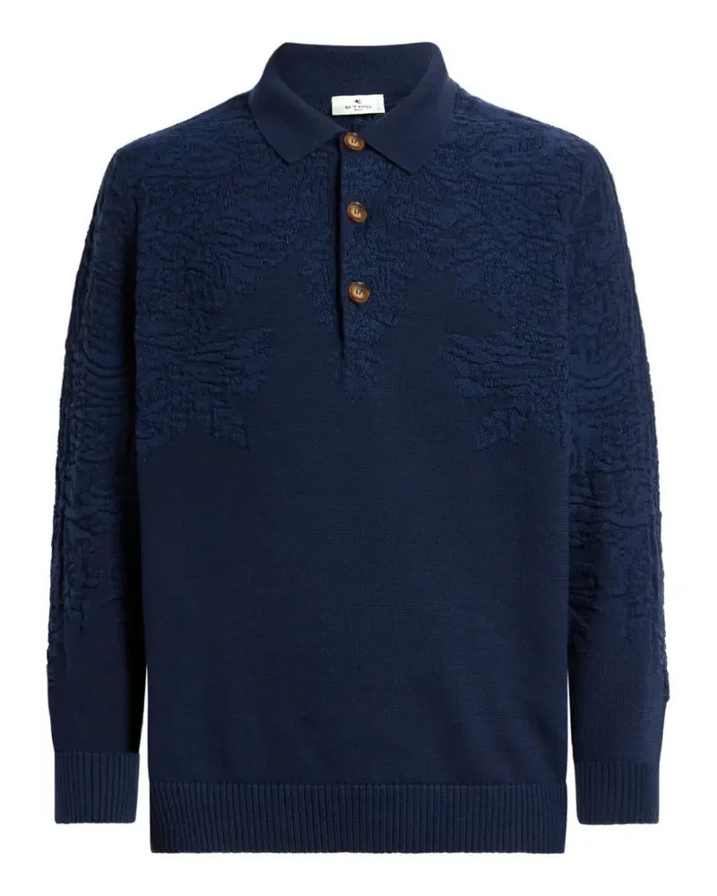 Etro polo-style sweater in cotton and wool with Paisley-motif - Blau Blau