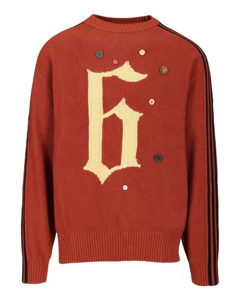 Song For The Mute x Adidas button-embellished intarsia-knit sweater - Orange Orange