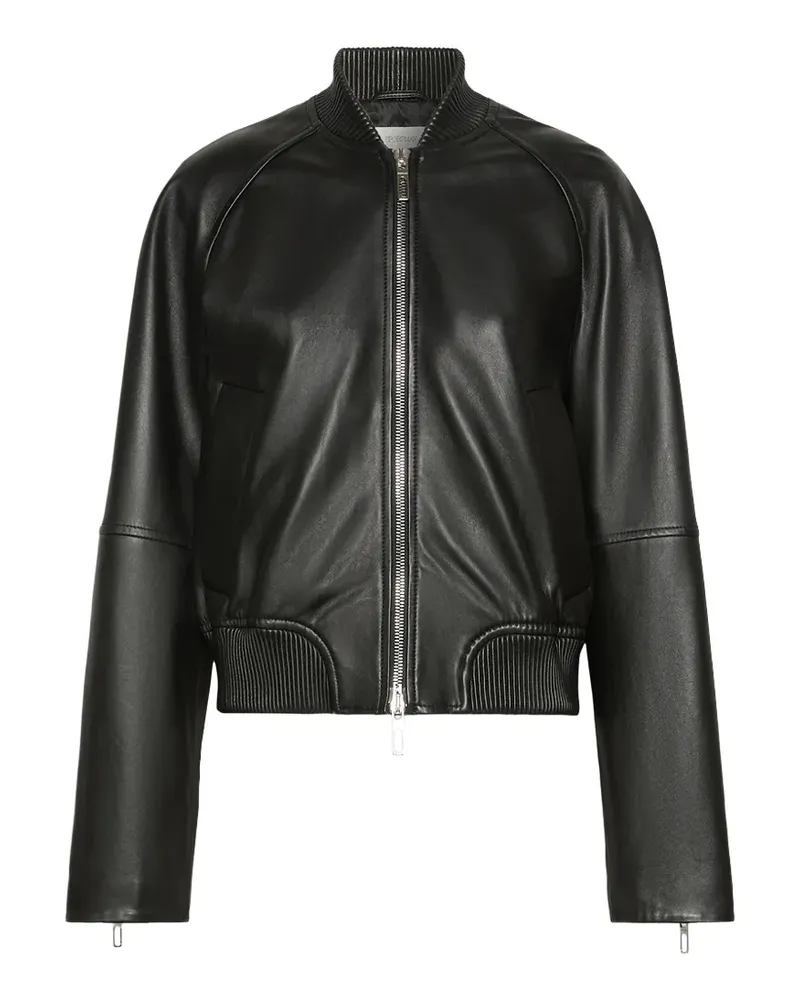 SPORTMAX Lederjacke mit gerippten Bündchen - Schwarz Schwarz