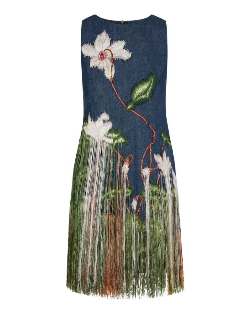 Oscar de la Renta Kleid mit Fransen - Blau Blau