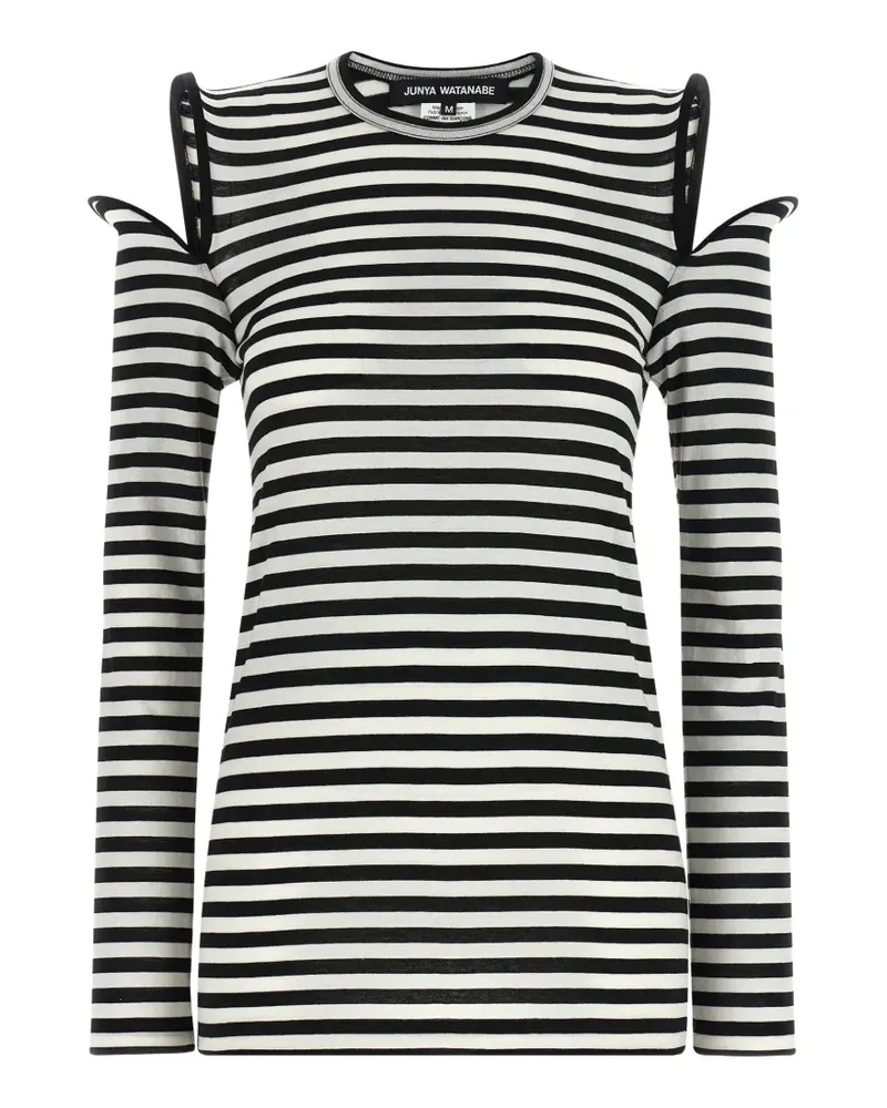 Junya Watanabe striped sculptural-shoulder T-shirt - Schwarz Schwarz