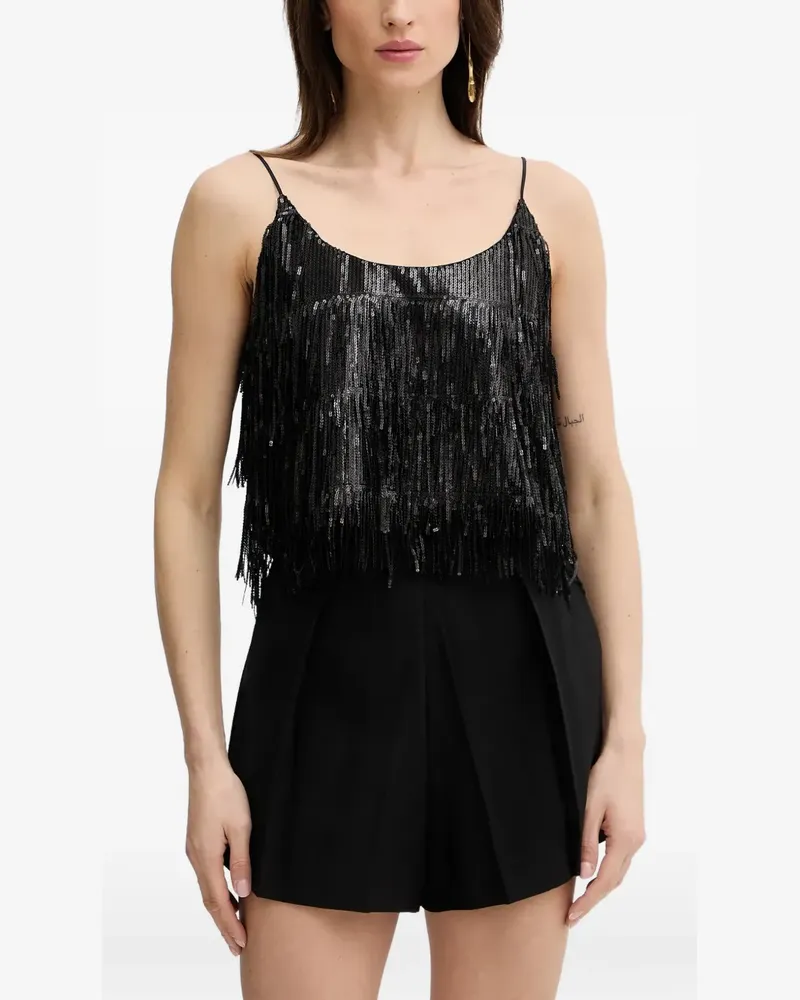 HAVEONE Pailletten-Tanktop mit Fransen - Schwarz Schwarz