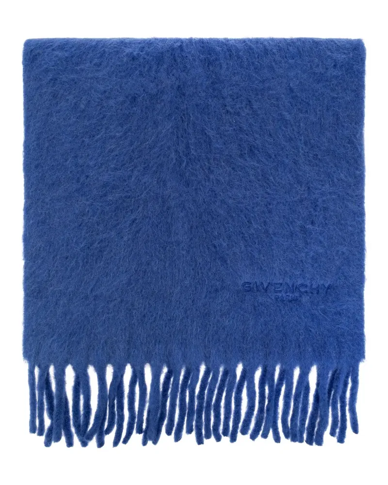 Givenchy logo-embroidered fringed scarf - Blau Blau