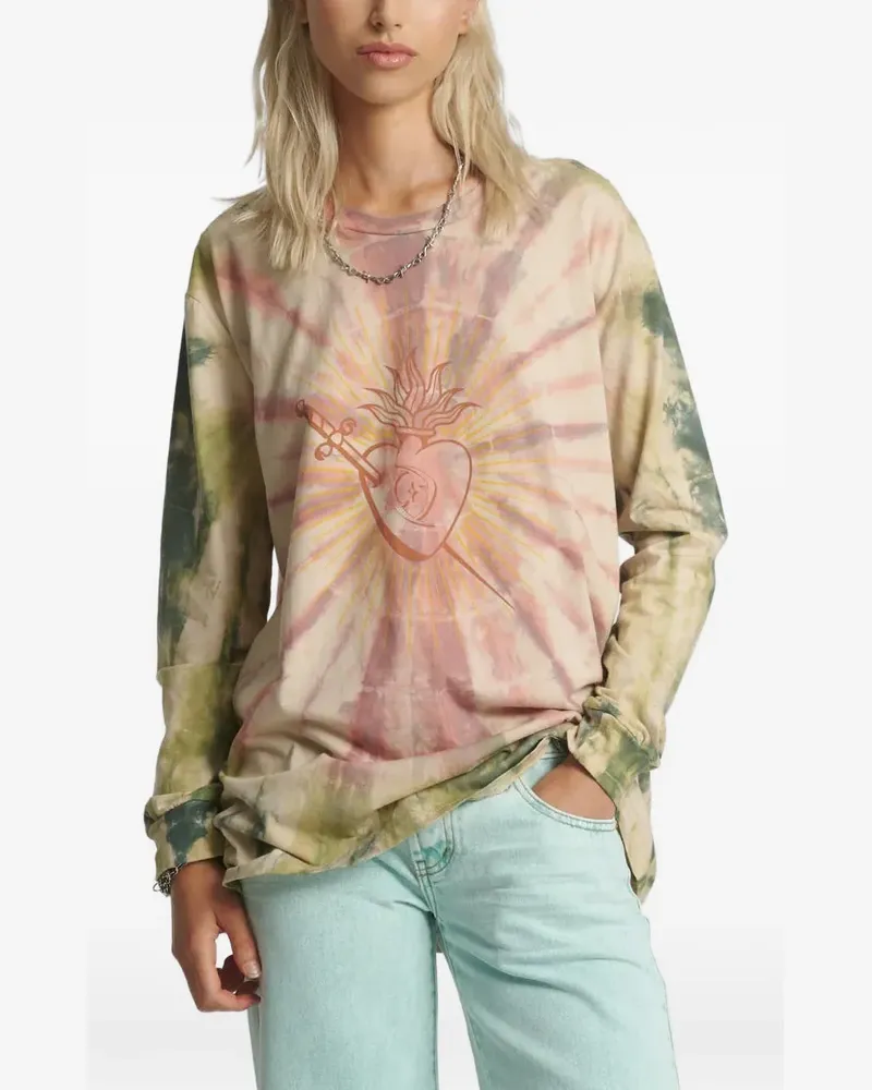 One Teaspoon Heart O Steel T-Shirt mit Batikmuster - Rosa Rosa