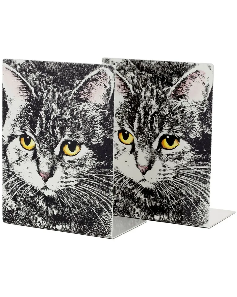 Fornasetti Buchstützen mit Katzenmotiv Grau