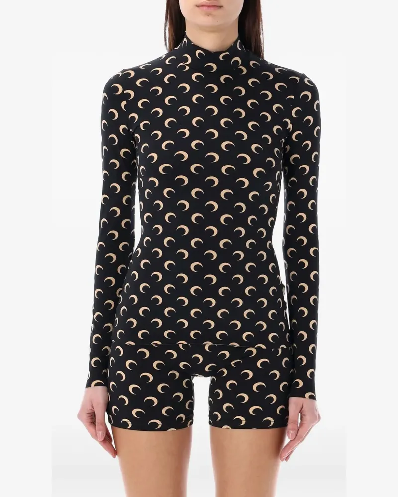 Marine Serre Langarmshirt mit Mond-Print - Schwarz Schwarz