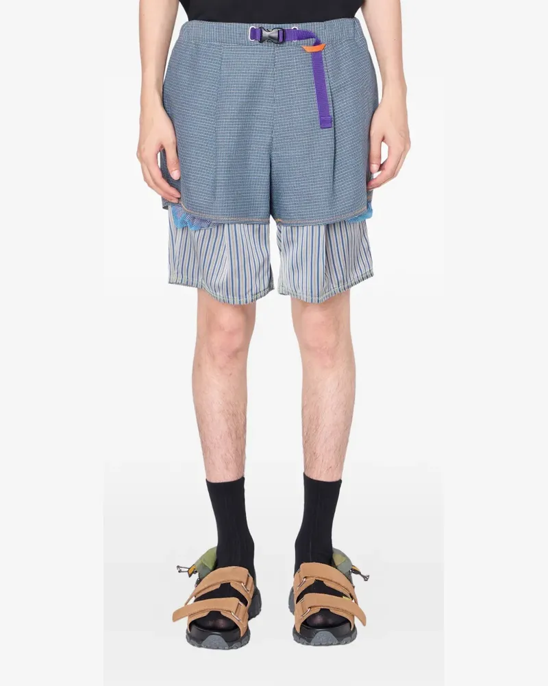 kolor striped checked track pants - Blau Blau