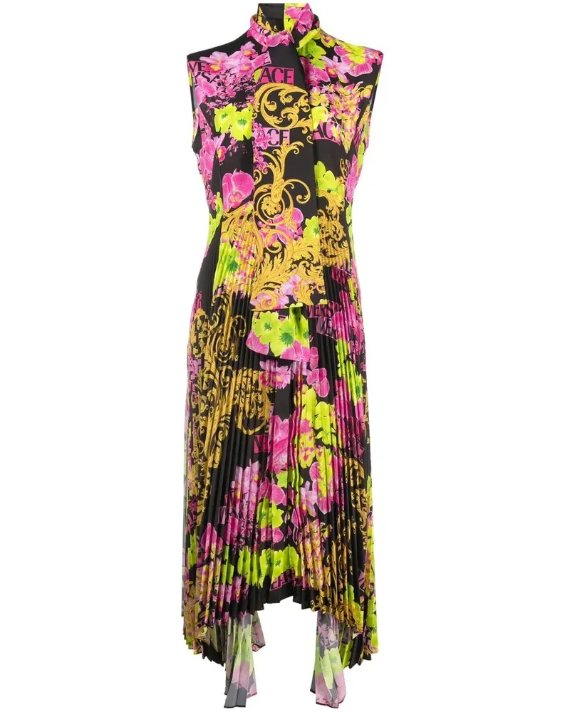 Versace Midikleid mit Logo Orchideen-Print - Schwarz Schwarz