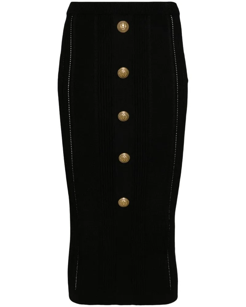 Balmain Midirock aus geripptem Strick - Schwarz Schwarz