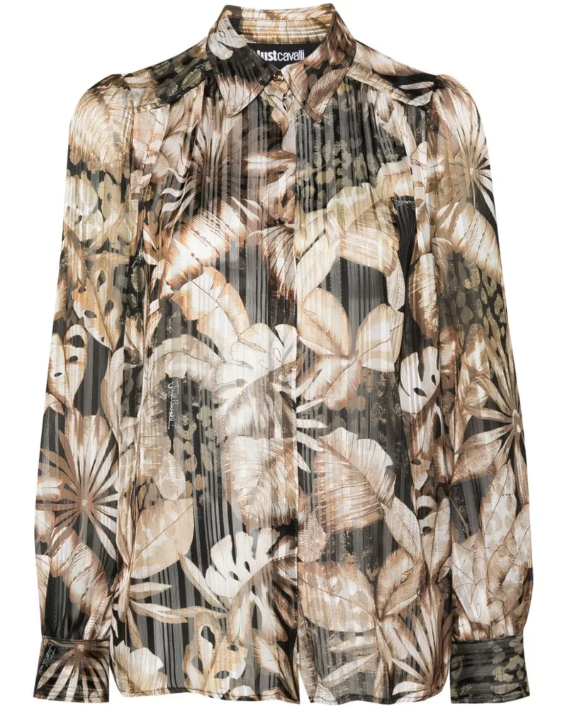 Just Cavalli Semi-transparentes Metallic-Hemd mit Blumen - Gold Gold