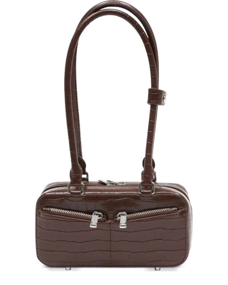 Self-Portrait Schultertasche mit Kroko-Effekt - Braun Braun
