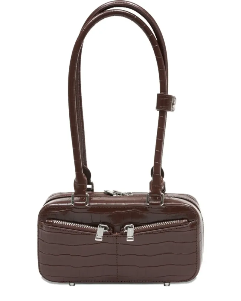 Self-Portrait crocodile-embossed leather shoulder bag - Braun Braun