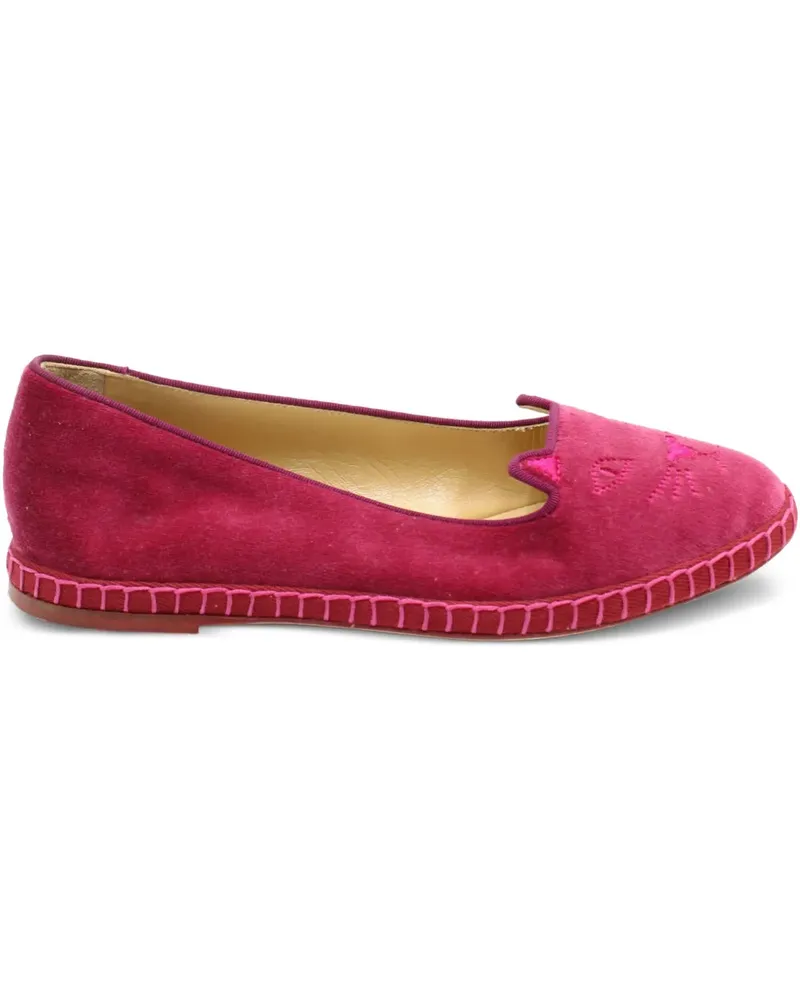 Charlotte Olympia kitty-face velvet ballet flats - Rot Rot
