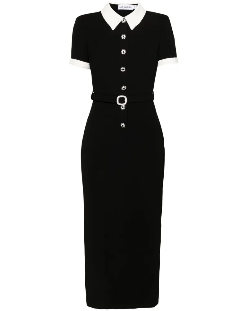 Self-Portrait Mittellanges Kreppkleid - Schwarz Schwarz