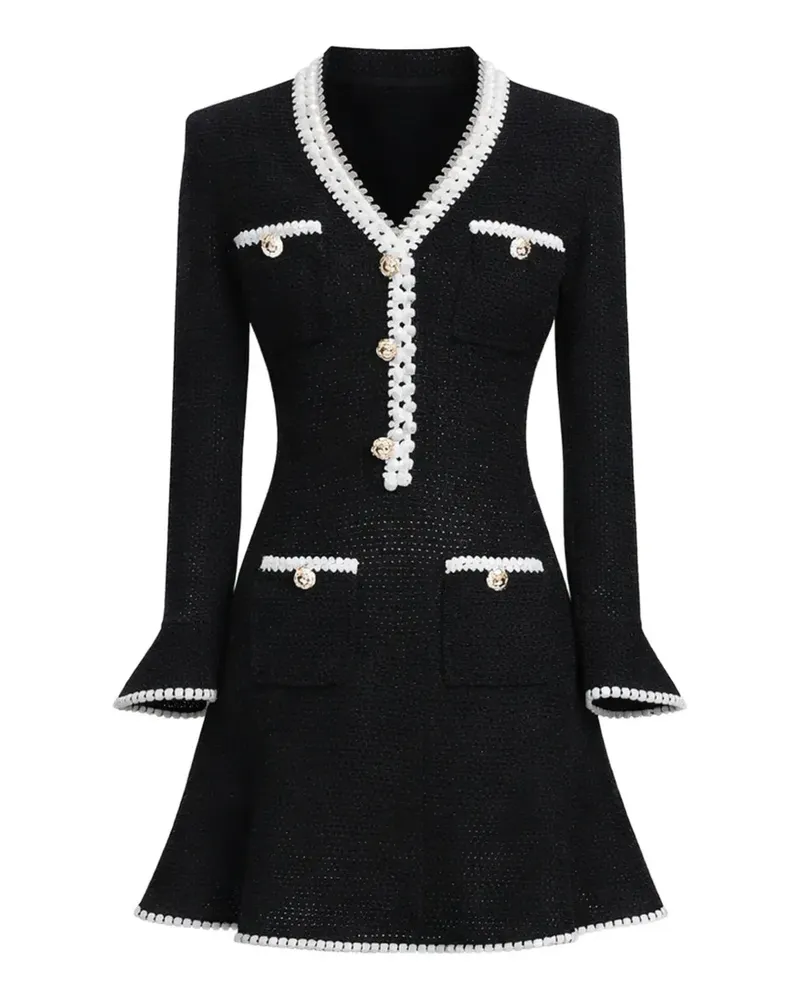 Self-Portrait knitted A-line mini dress - Schwarz Schwarz