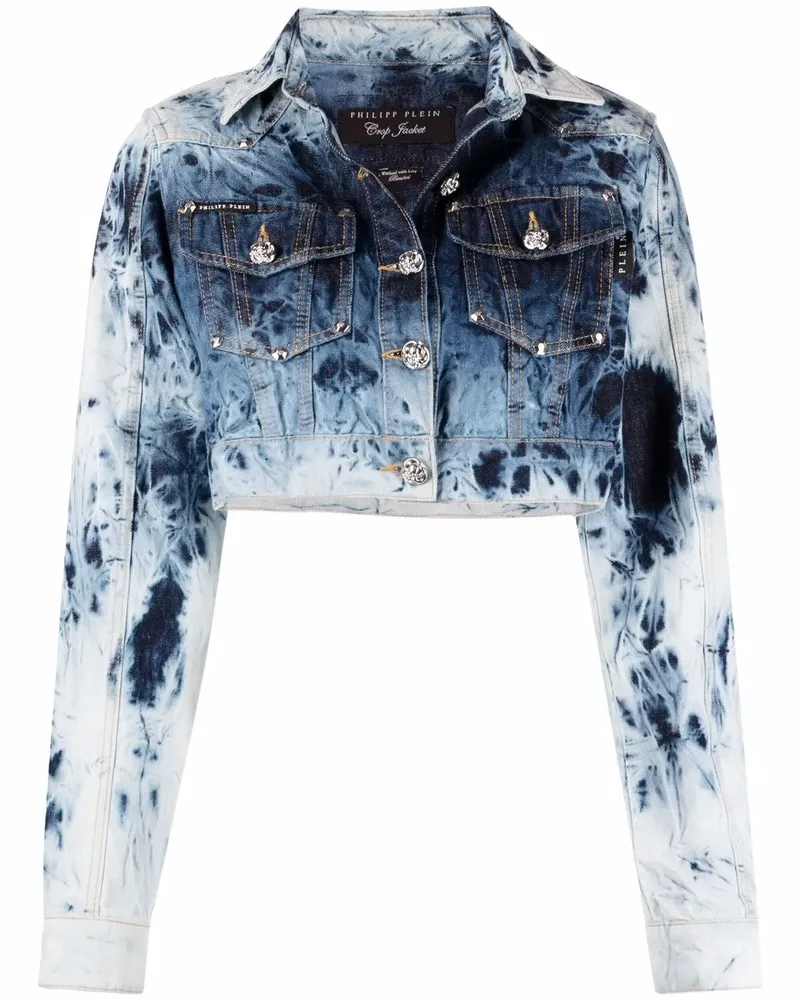 Philipp Plein Ausgeblichene Cropped-Jeansjacke - Blau Blau