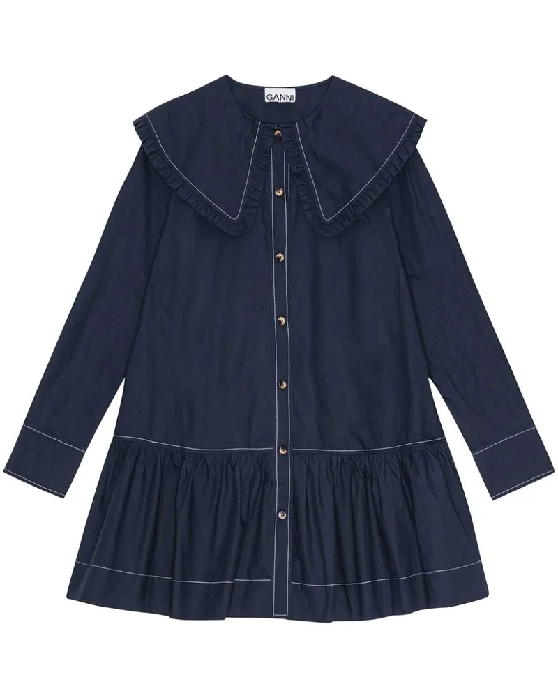 Ganni Minikleid aus Popeline - Blau Blau