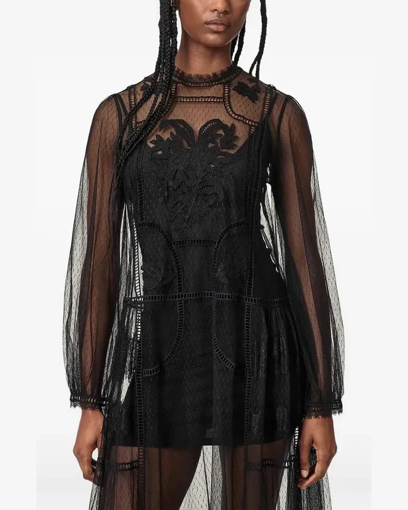 AllSaints Cesca Midikleid aus Mesh - Schwarz Schwarz