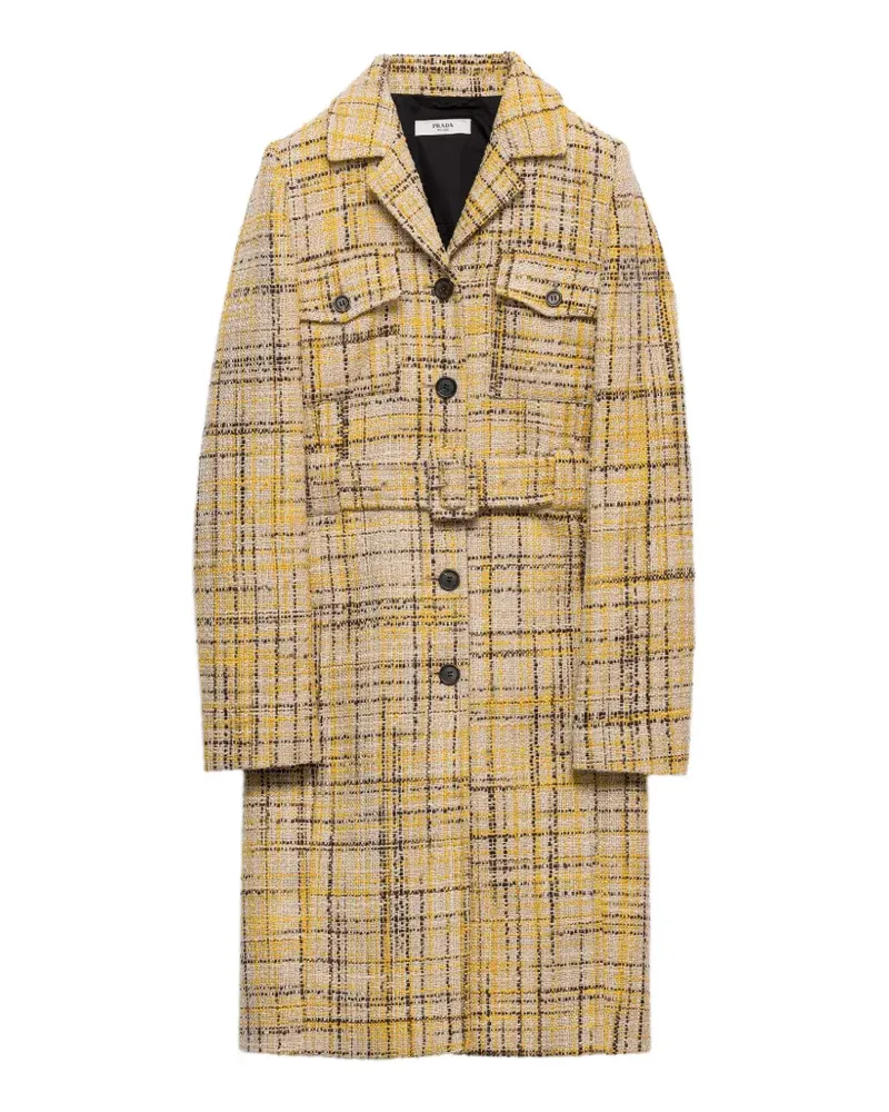 Prada Einreihiger Tweed-Mantel - Gelb Gelb