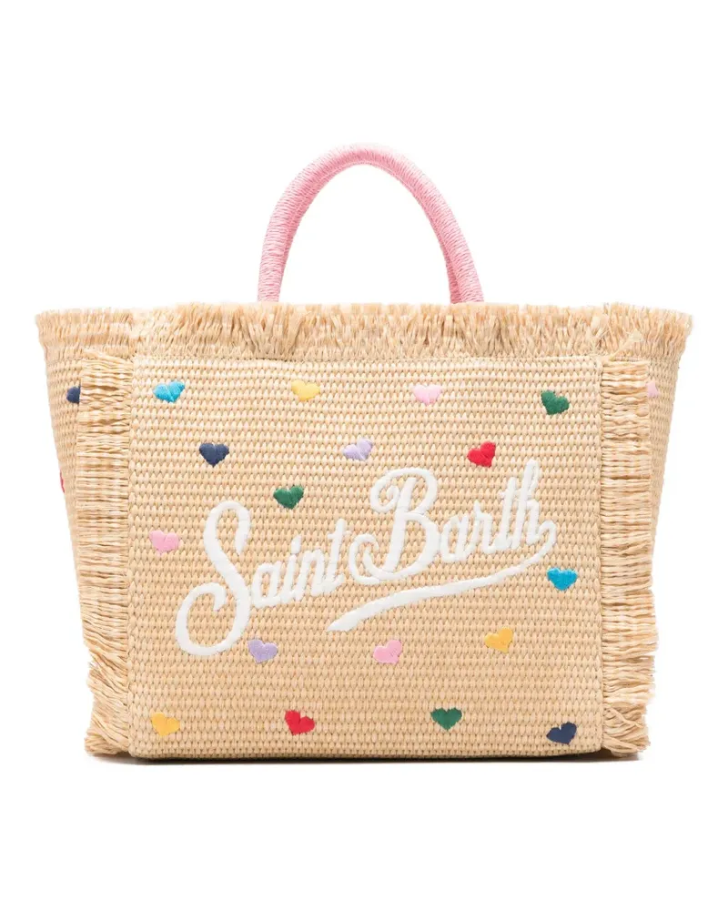 MC2 Saint Barth heart-embroidered frayed tote bag - Nude Nude