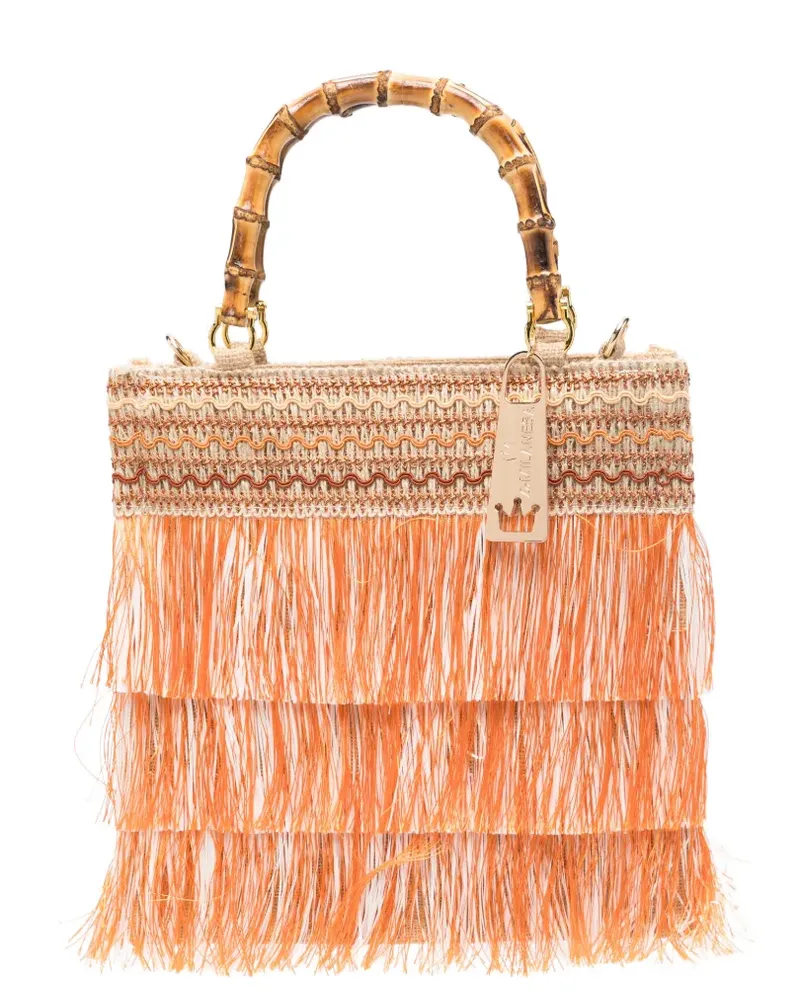 La Milanesa small Orchidea bamboo-handle tote bag - Orange Orange
