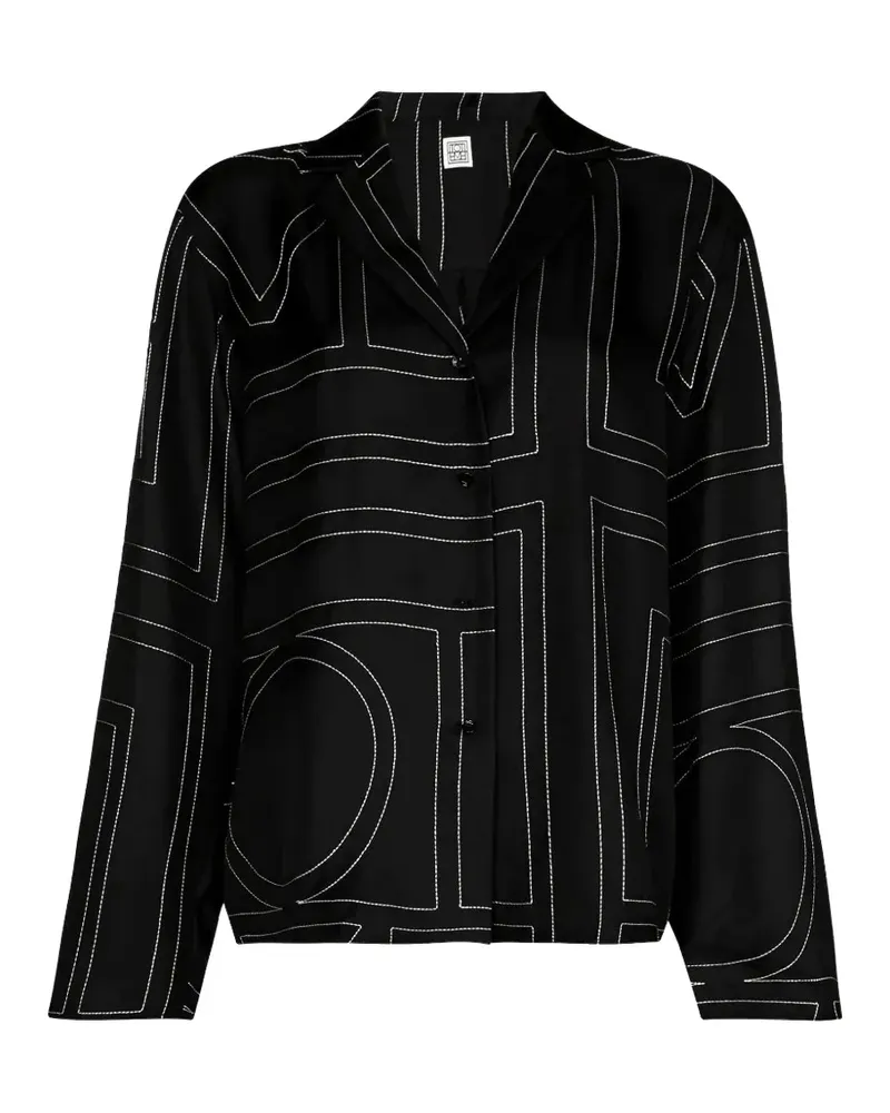 Totême Monogram PJ Seidenoberteil - Schwarz Schwarz
