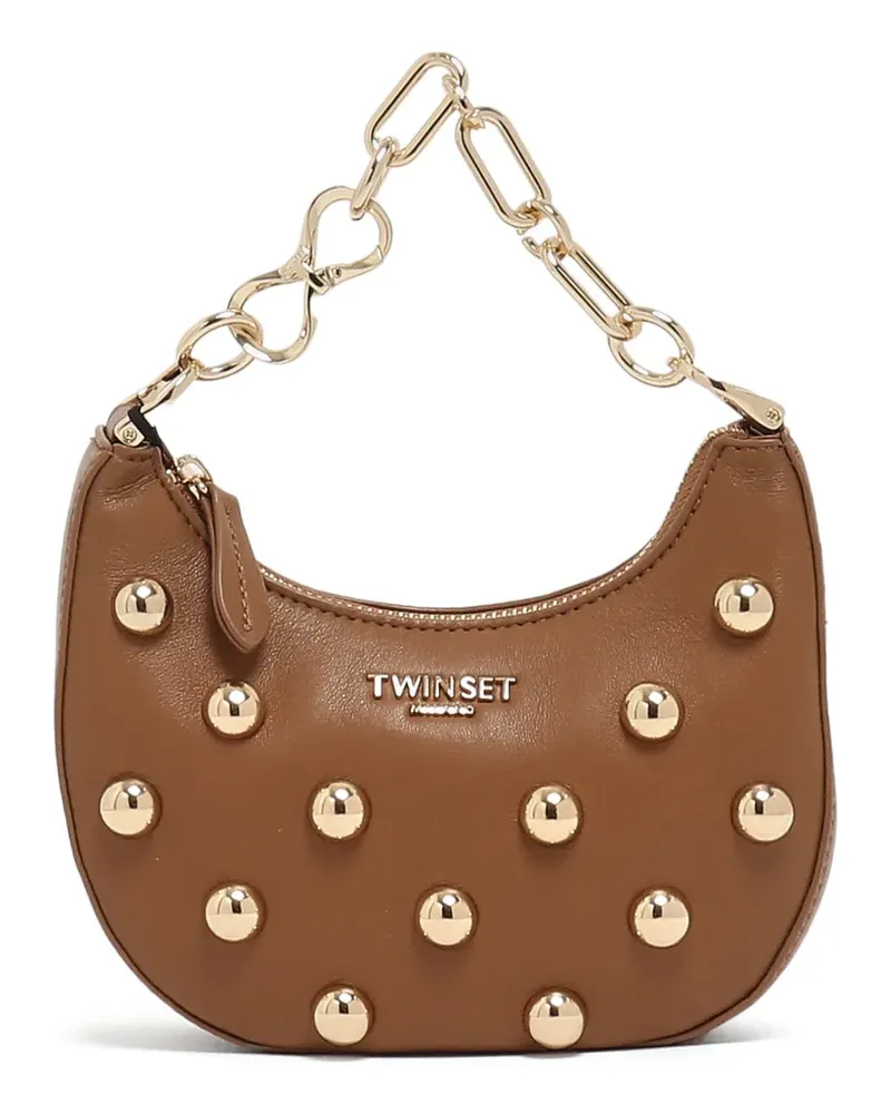 Twin-Set stud-embellished leather clutch bag - Braun Braun