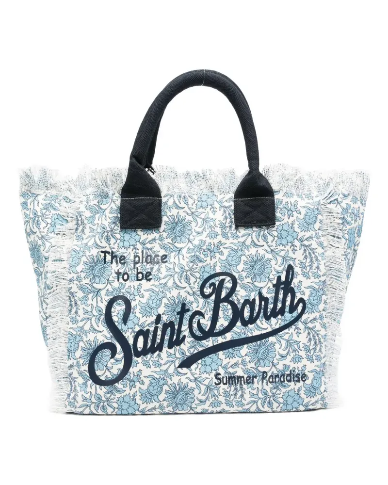 MC2 Saint Barth Vanity floral-print frayed cotton tote bag - Blau Blau