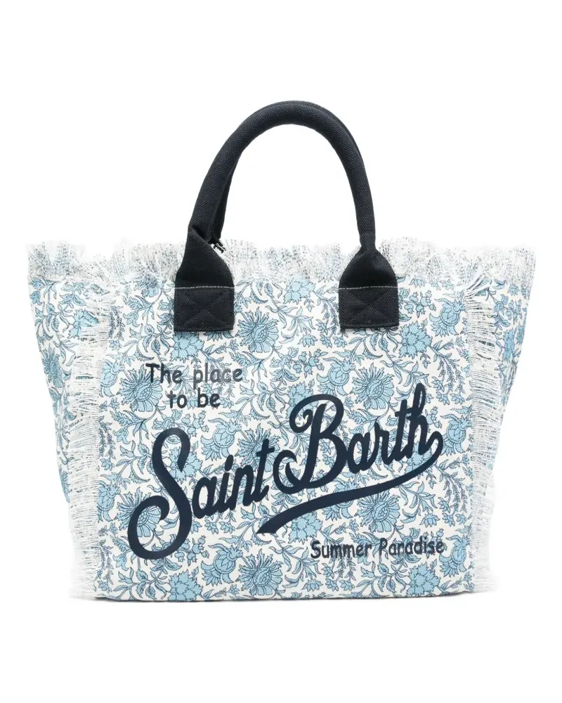 MC2 Saint Barth Vanity floral-print frayed cotton tote bag - Blau Blau