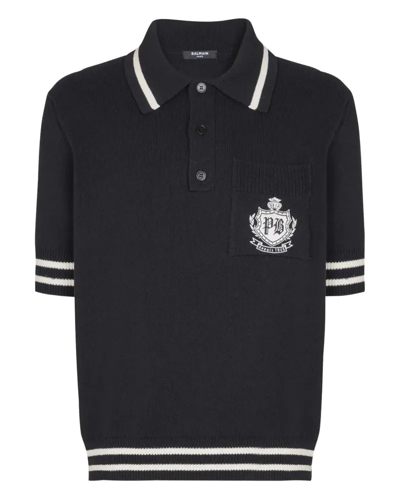 Balmain Gestricktes Poloshirt mit Emblem-Logo - Schwarz Schwarz