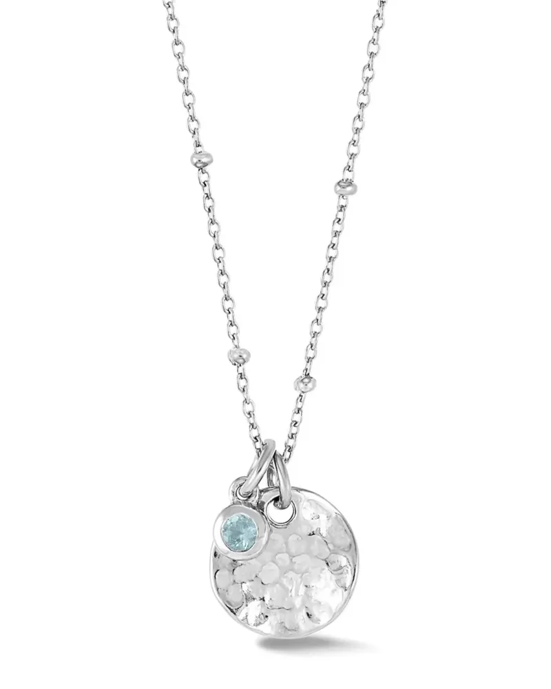 Dower & Hall Gehämmerte Halskette mit Aquamarin-Anhänger - Silber Silber