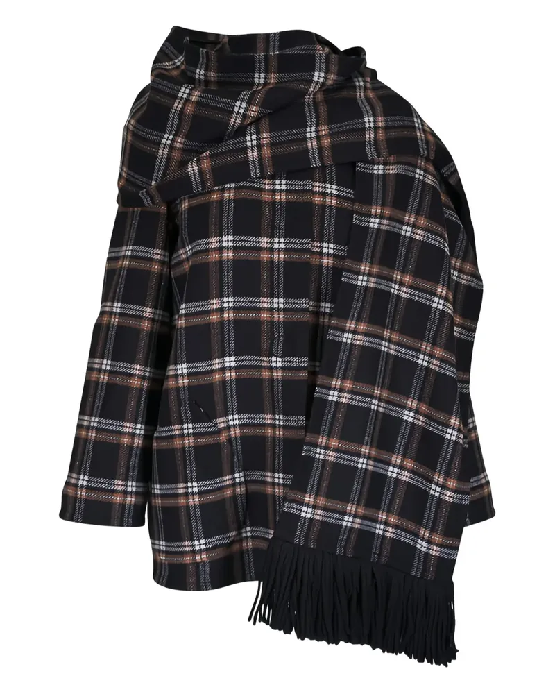 Akris Karierter Mantel mit Fransen - Schwarz Schwarz